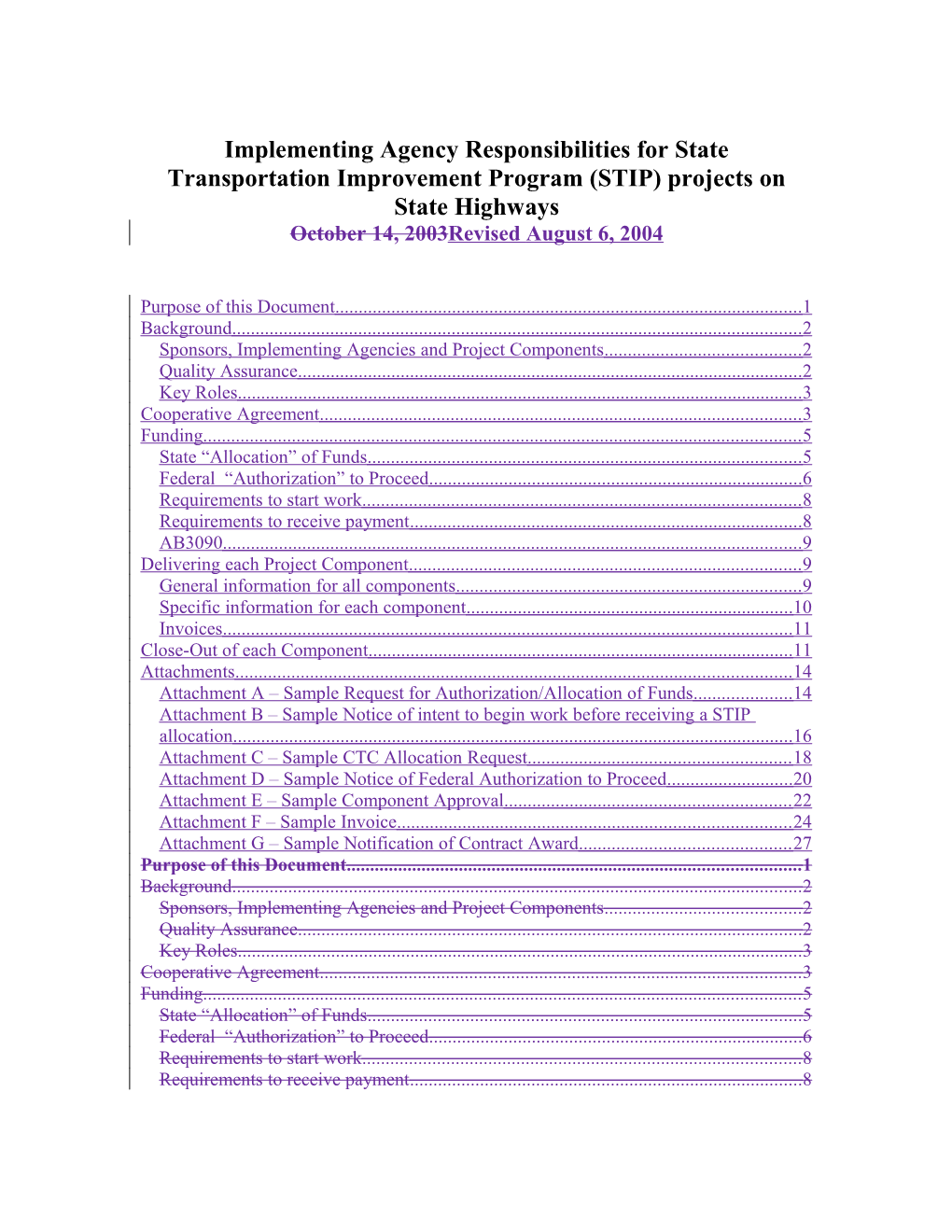 DRAFT Responsibilities Of The Implementing Agency On STIP Projects On A State Highway