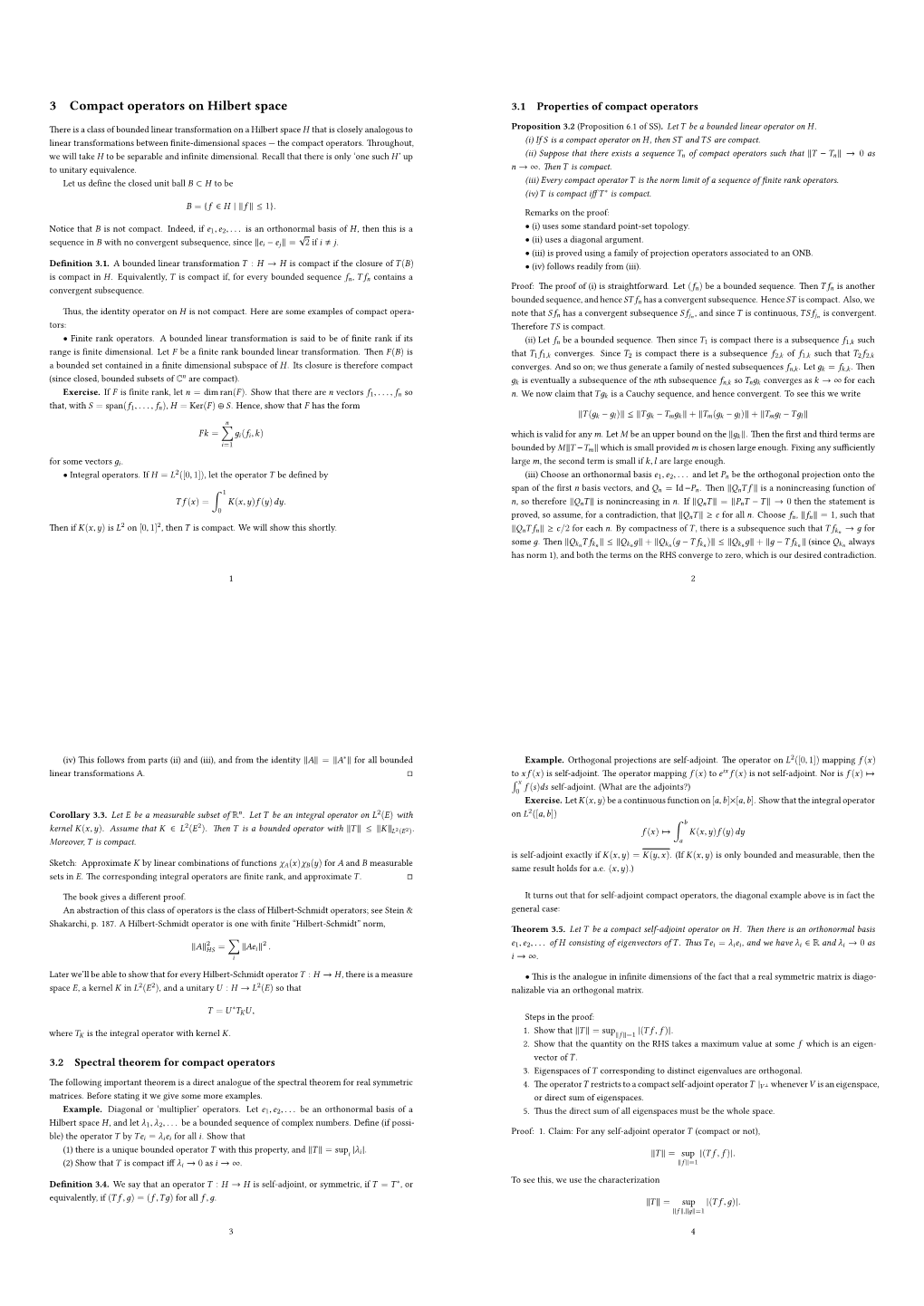 3 Compact Operators on Hilbert Space 3.1 Properties of Compact Operators