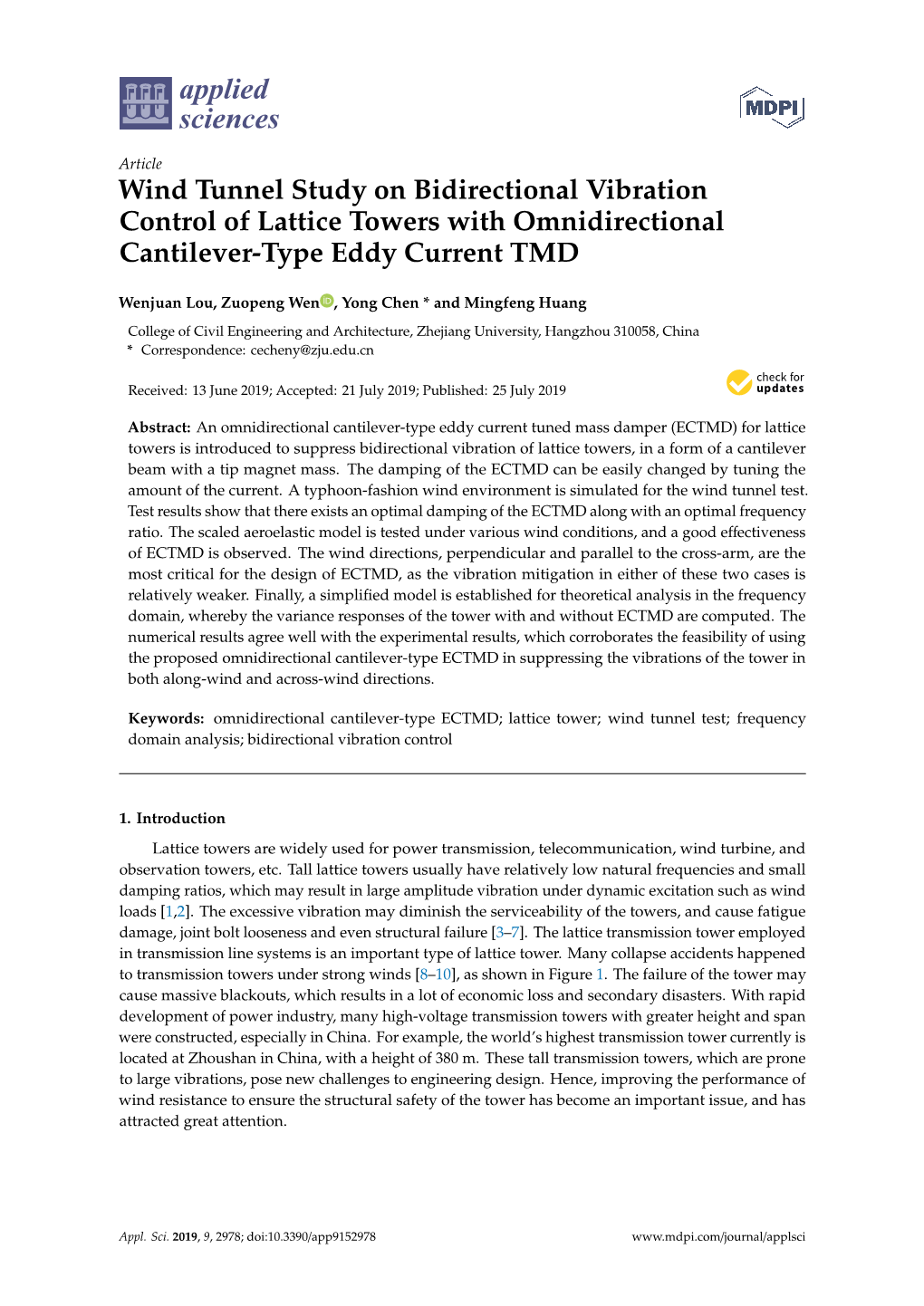 Wind Tunnel Study on Bidirectional Vibration Control of Lattice Towers with Omnidirectional Cantilever-Type Eddy Current TMD