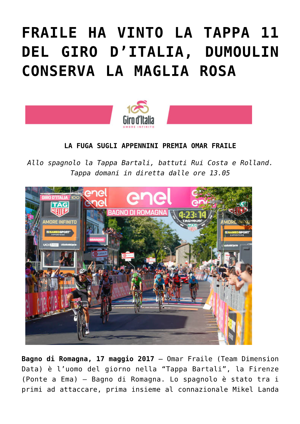 Fraile Ha Vinto La Tappa 11 Del Giro D'italia, Dumoulin