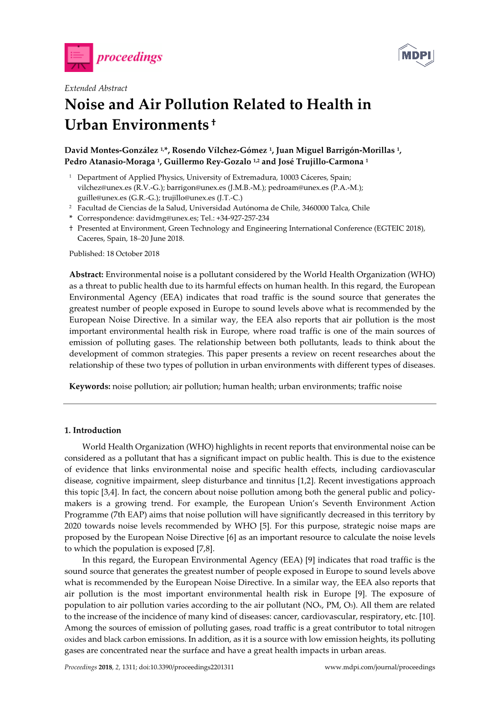 Noise and Air Pollution Related to Health in Urban Environments†