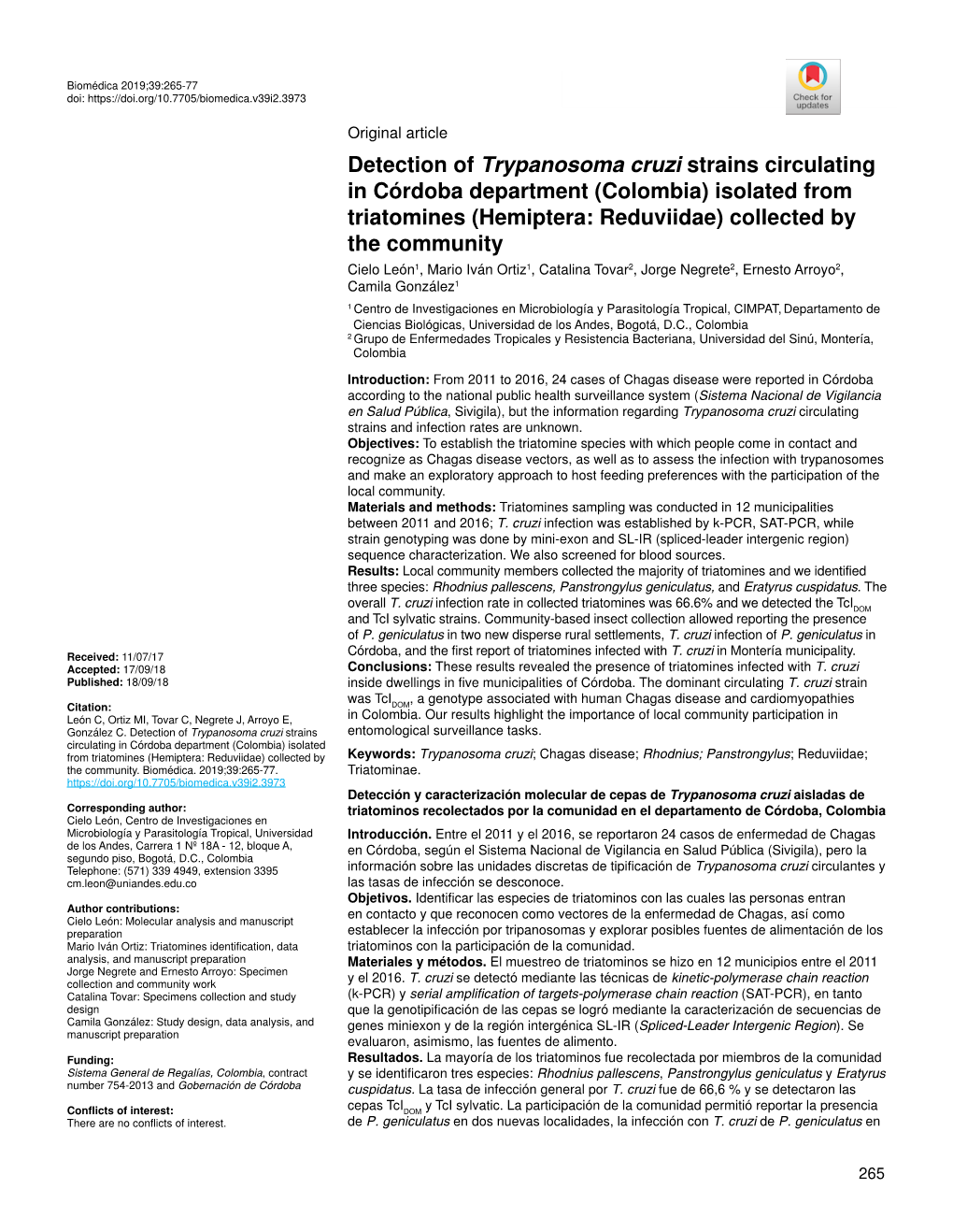 Detection of Trypanosoma Cruzi Strains Circulating in Córdoba