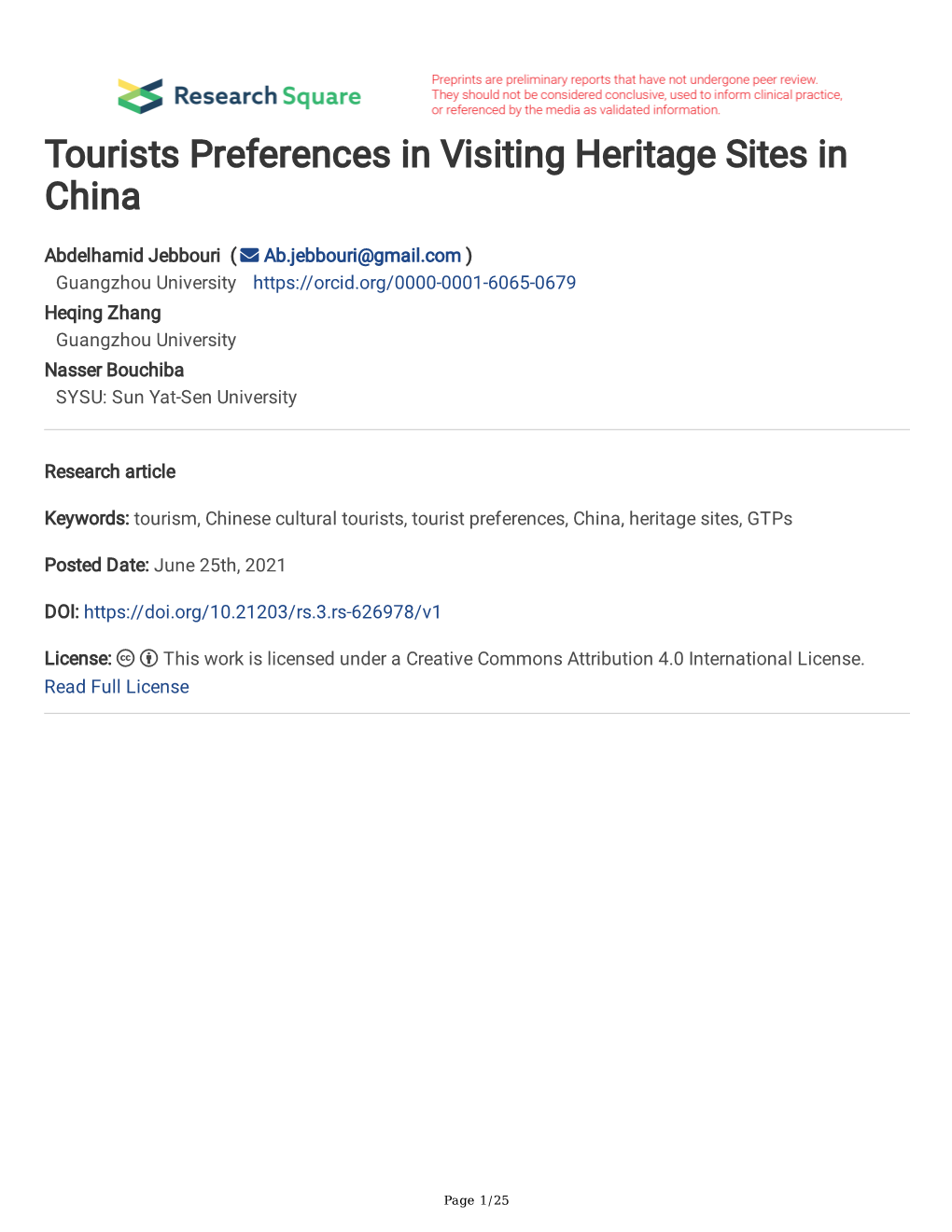 Tourists Preferences in Visiting Heritage Sites in China