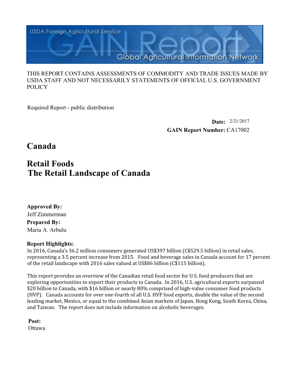 The Retail Landscape of Canada Retail Foods Canada