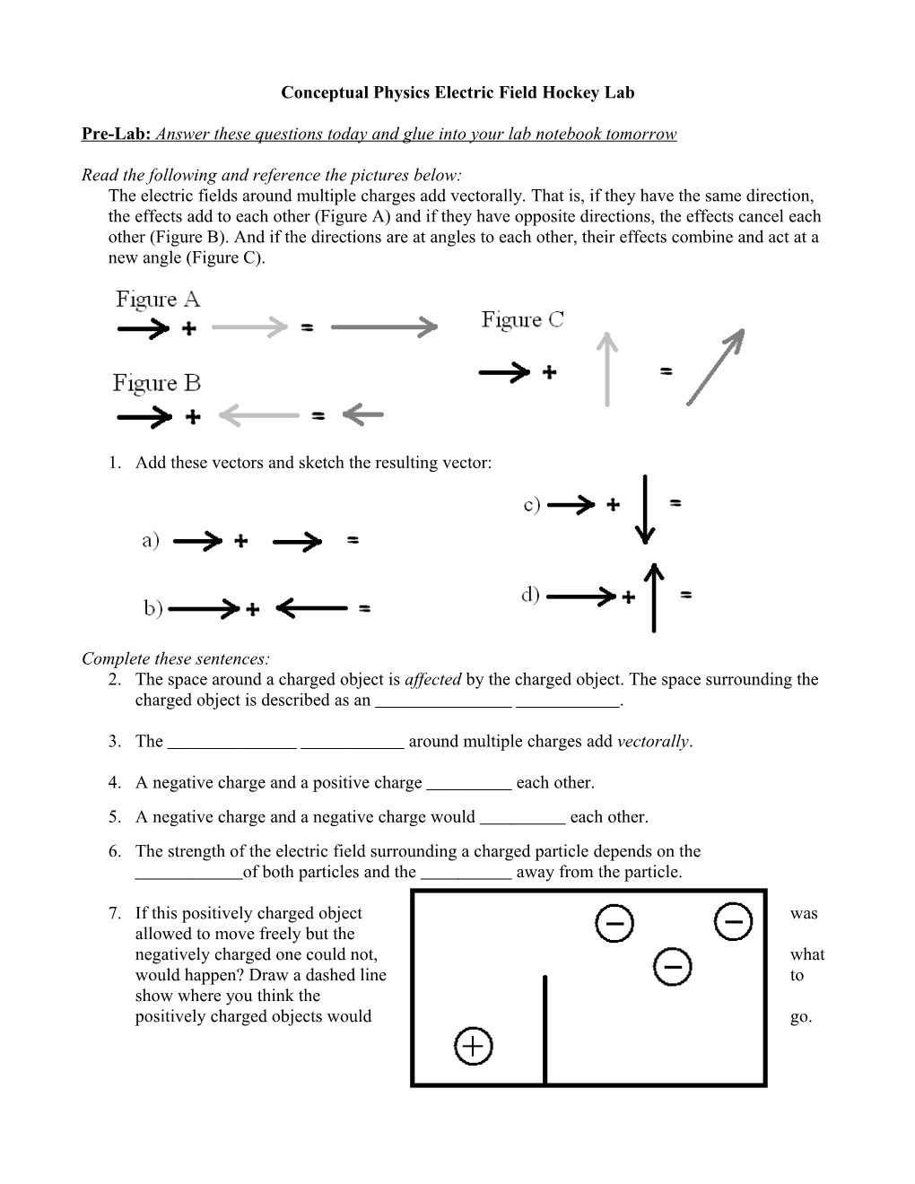 Conceptual Physics Electric Field Hockey Lab