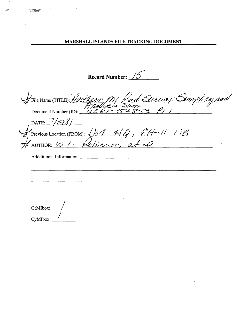 The Northern Marshall Islands Radiological Survey: Sampling and Analysis Summary