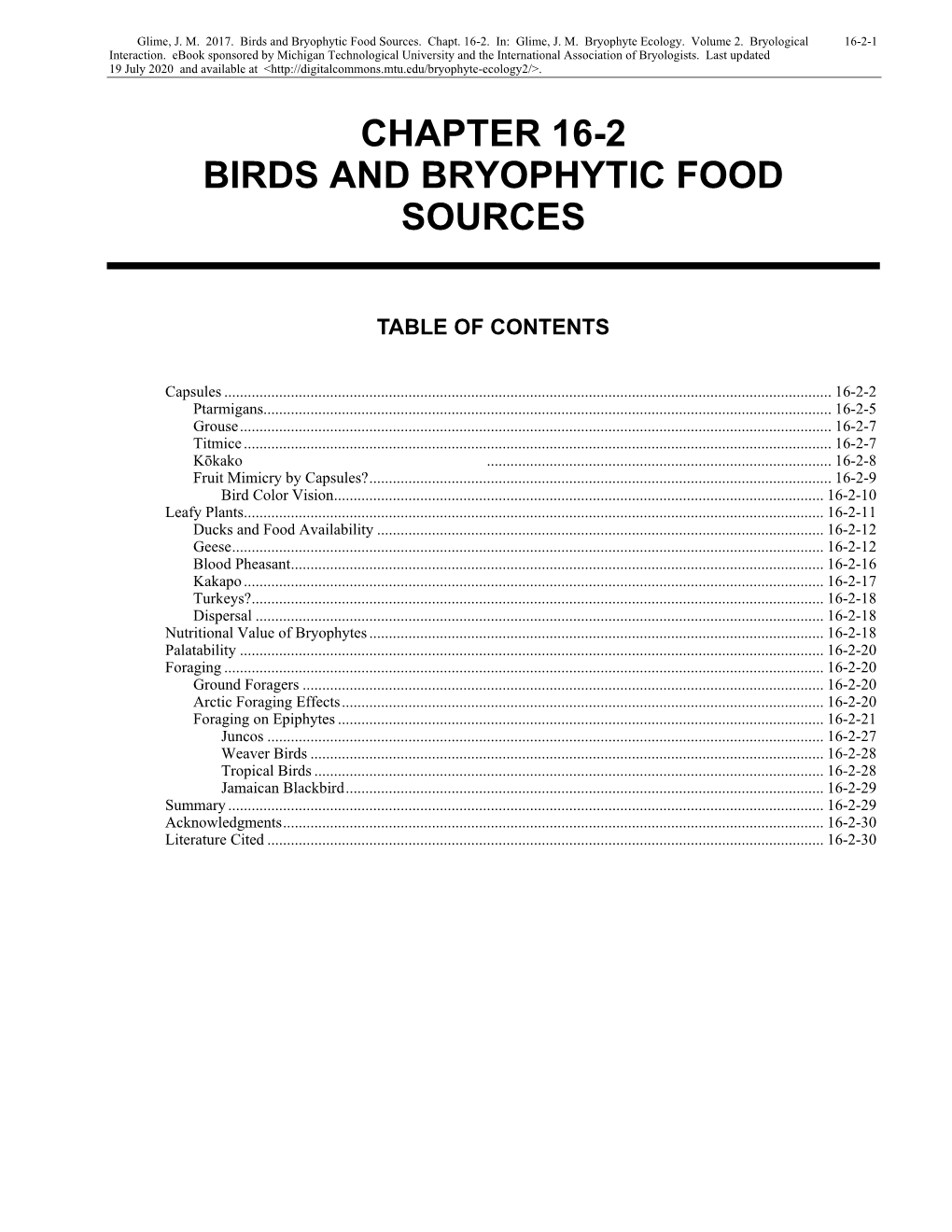 Volume 2, Chapter 16-2: Birds and Bryophytic Food Sources