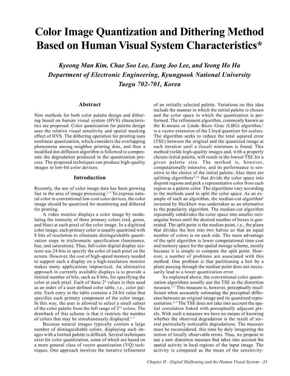 Color Image Quantization and Dithering Method Based on Human Visual System Characteristics*