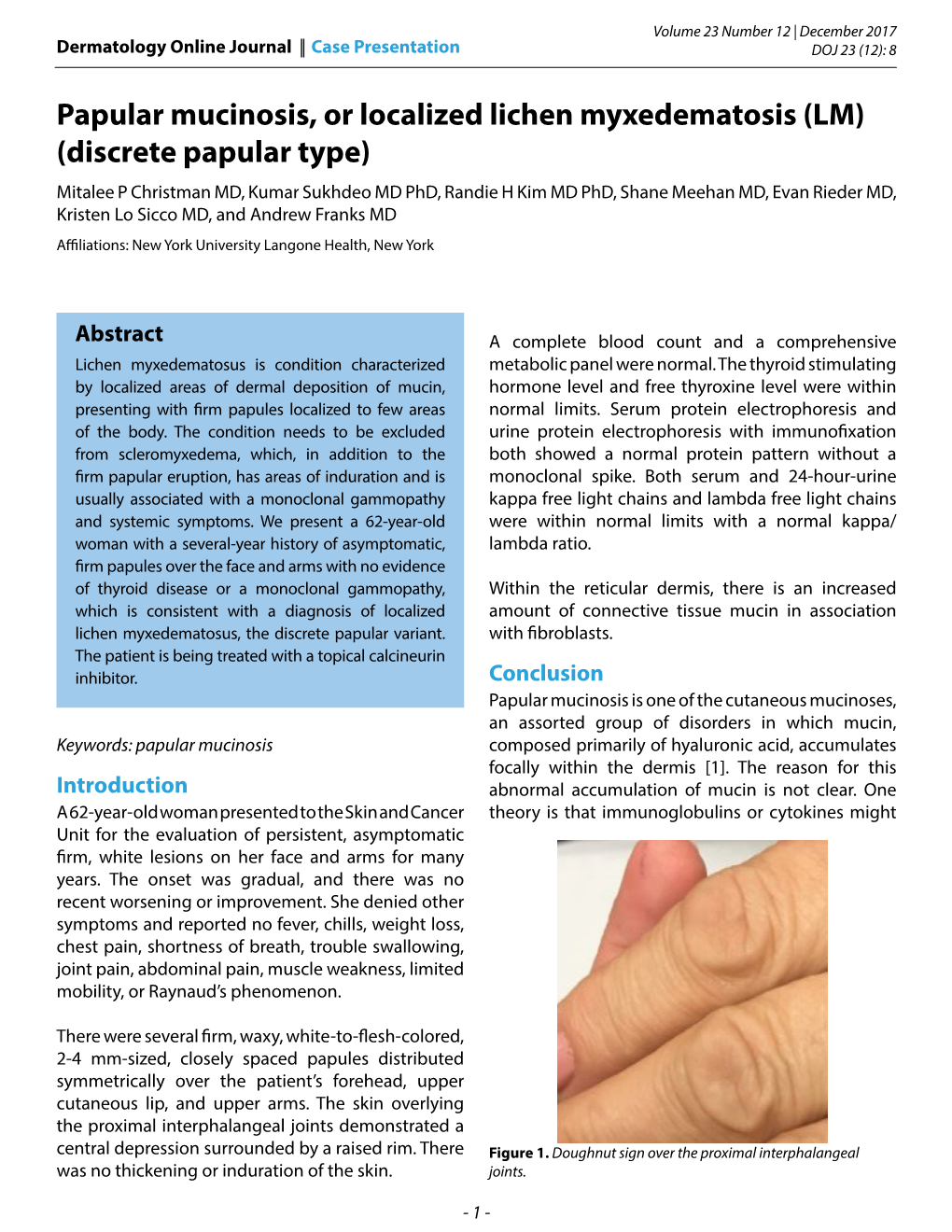 Papular Mucinosis, Or Localized Lichen Myxedematosis