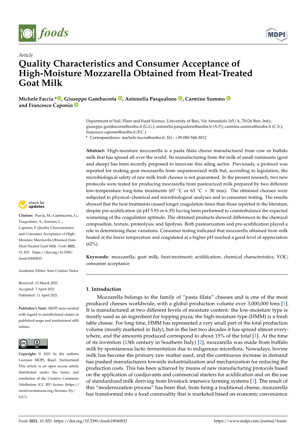 Quality Characteristics and Consumer Acceptance of High-Moisture Mozzarella Obtained from Heat-Treated Goat Milk