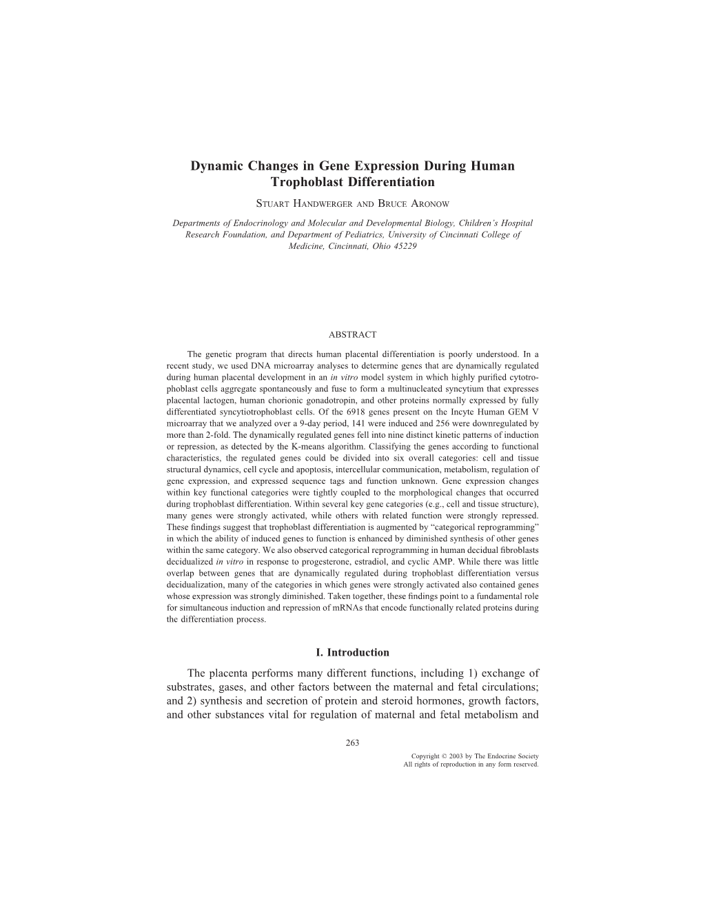 Dynamic Changes in Gene Expression During Human Trophoblast Differentiation