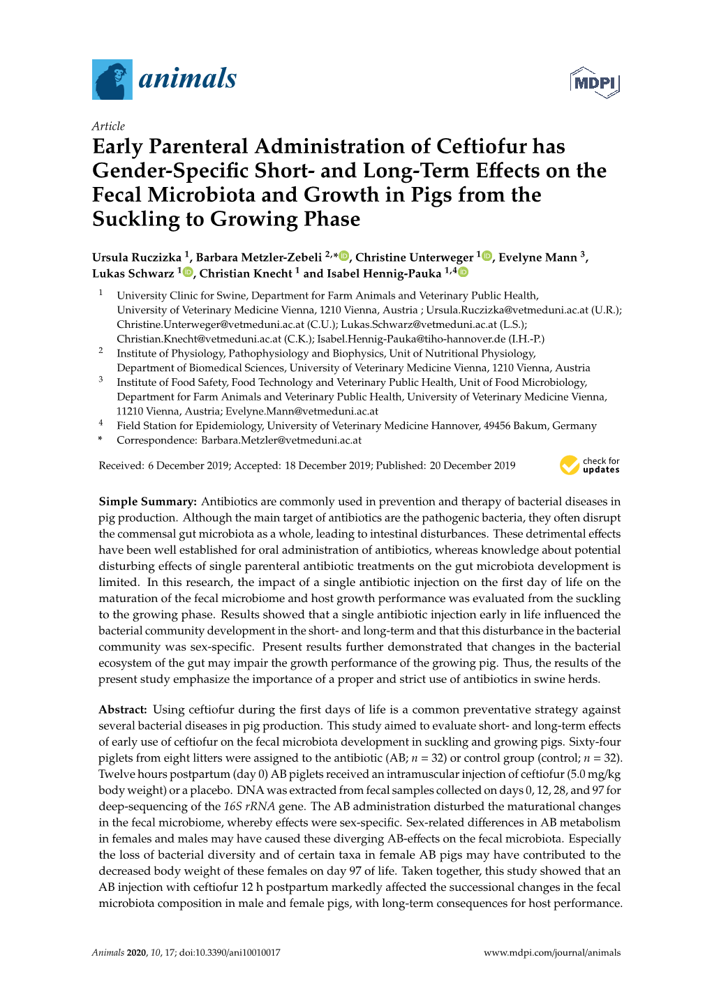 And Long-Term Effects on the Fecal Microbiota and Growth