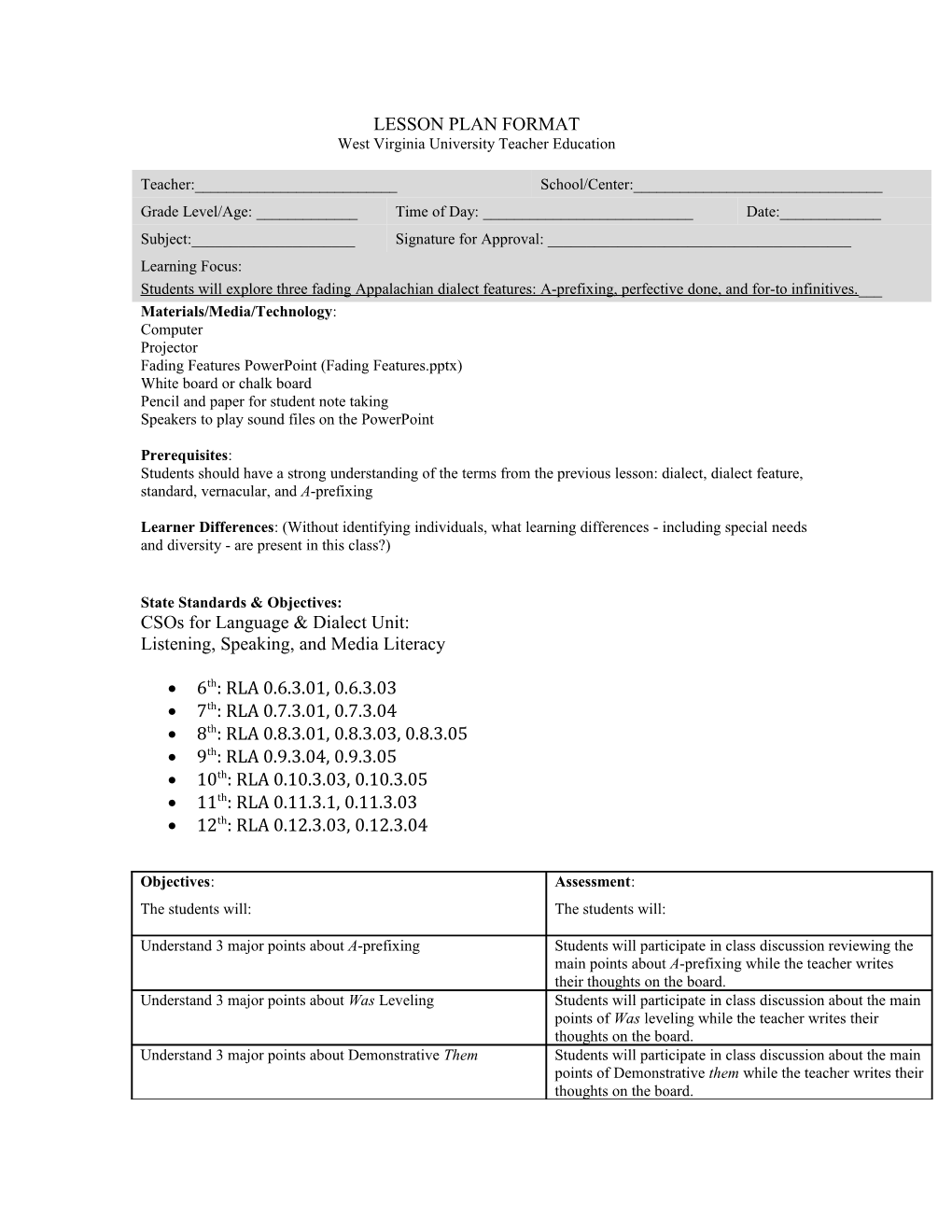 Lesson Plan Format s17