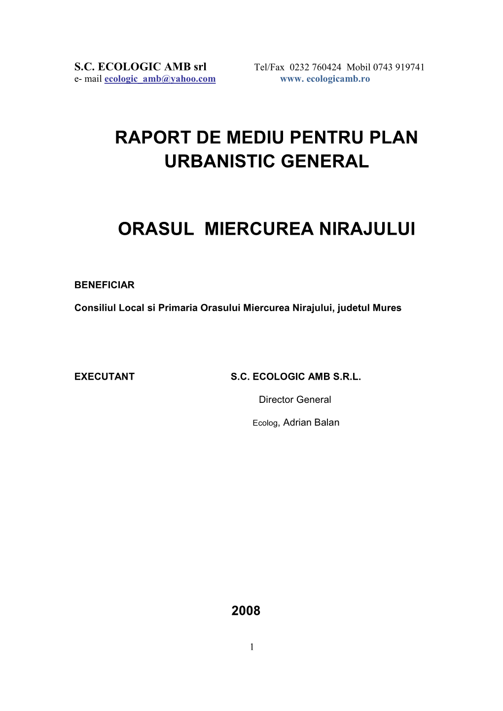 Raport De Mediu Pentru Plan Urbanistic General Orasul