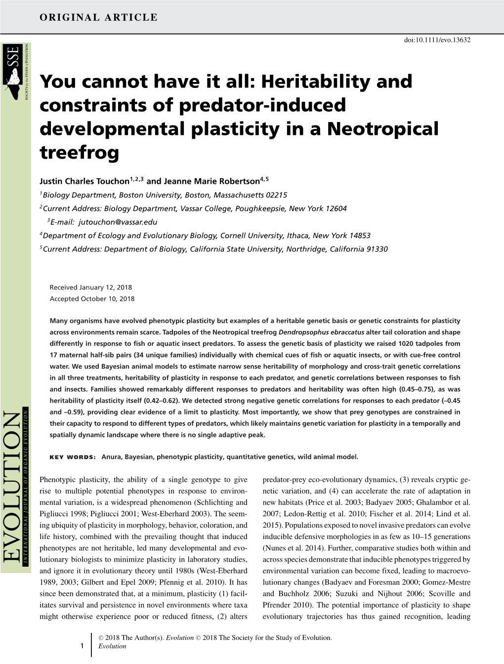 You Cannot Have It All: Heritability and Constraints of Predator‐