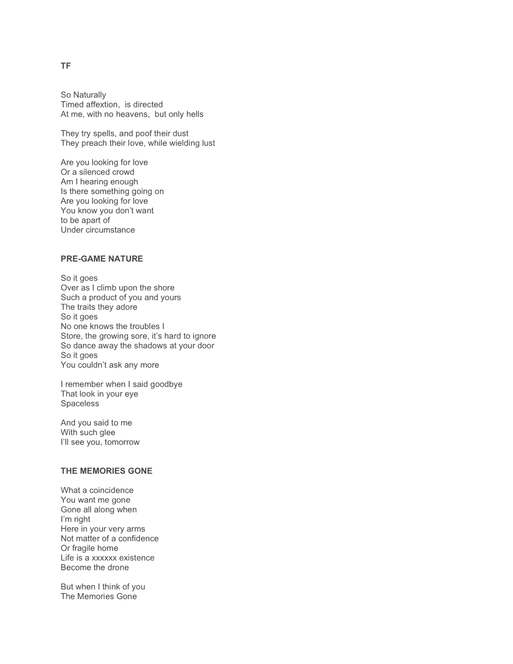 Short Stories Lyric Sheet