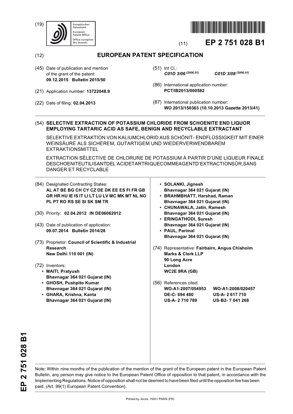 Selective Extraction of Potassium Chloride From