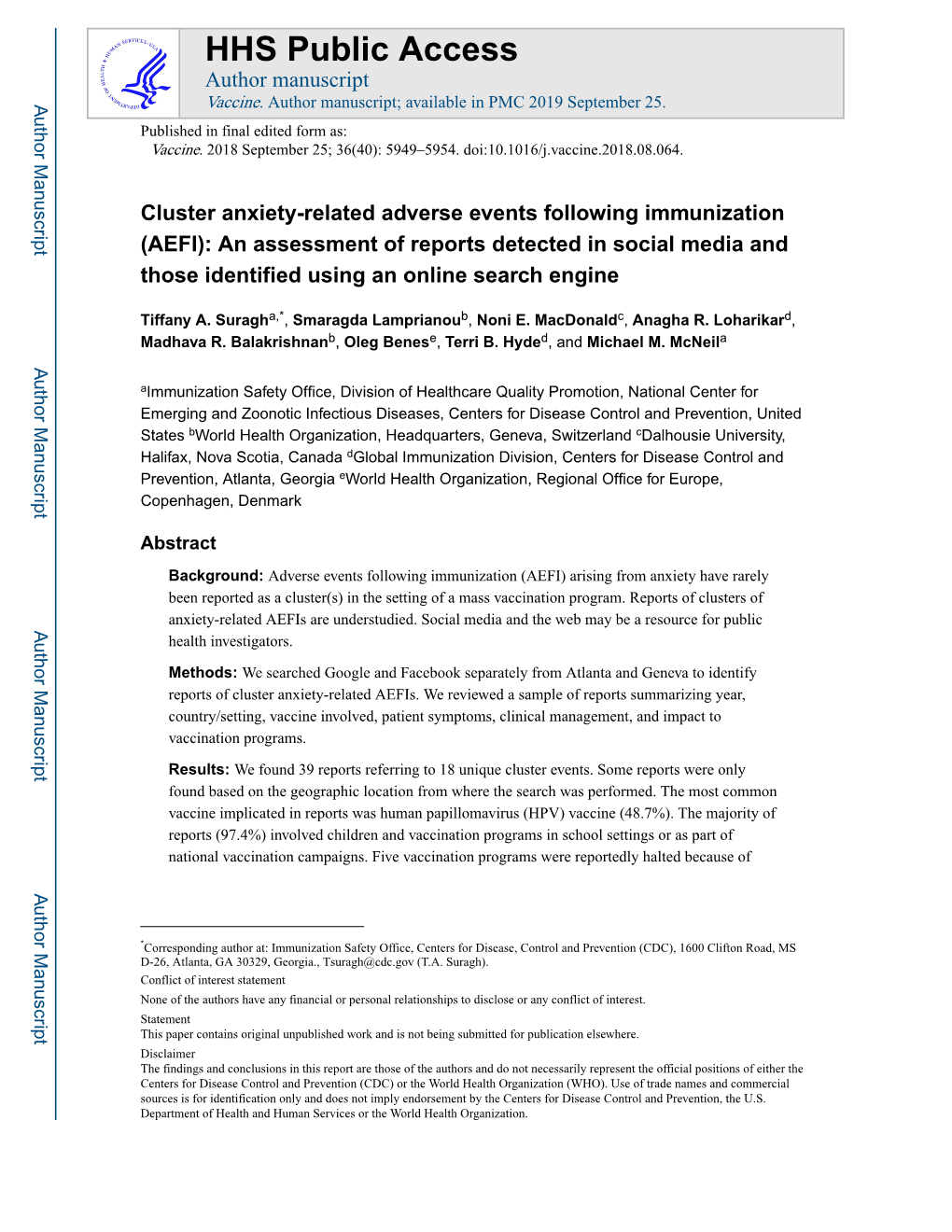 Cluster Anxiety-Related Adverse Events Following Immunization (AEFI)