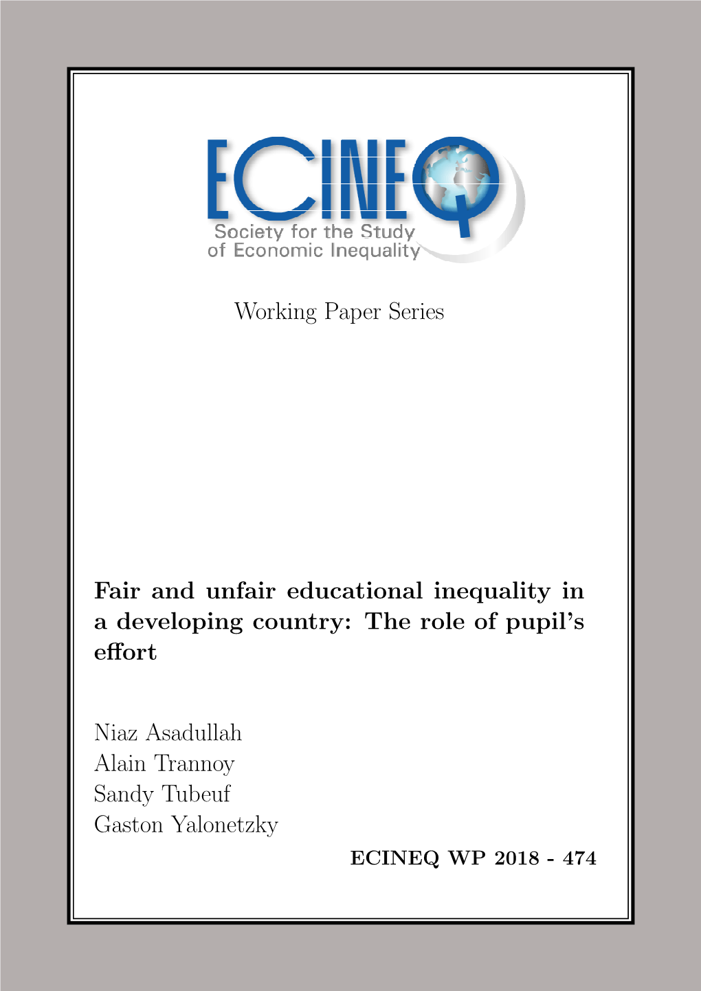 Fair and Unfair Educational Inequality in a Developing Country: the Role of Pupil’S Eﬀort