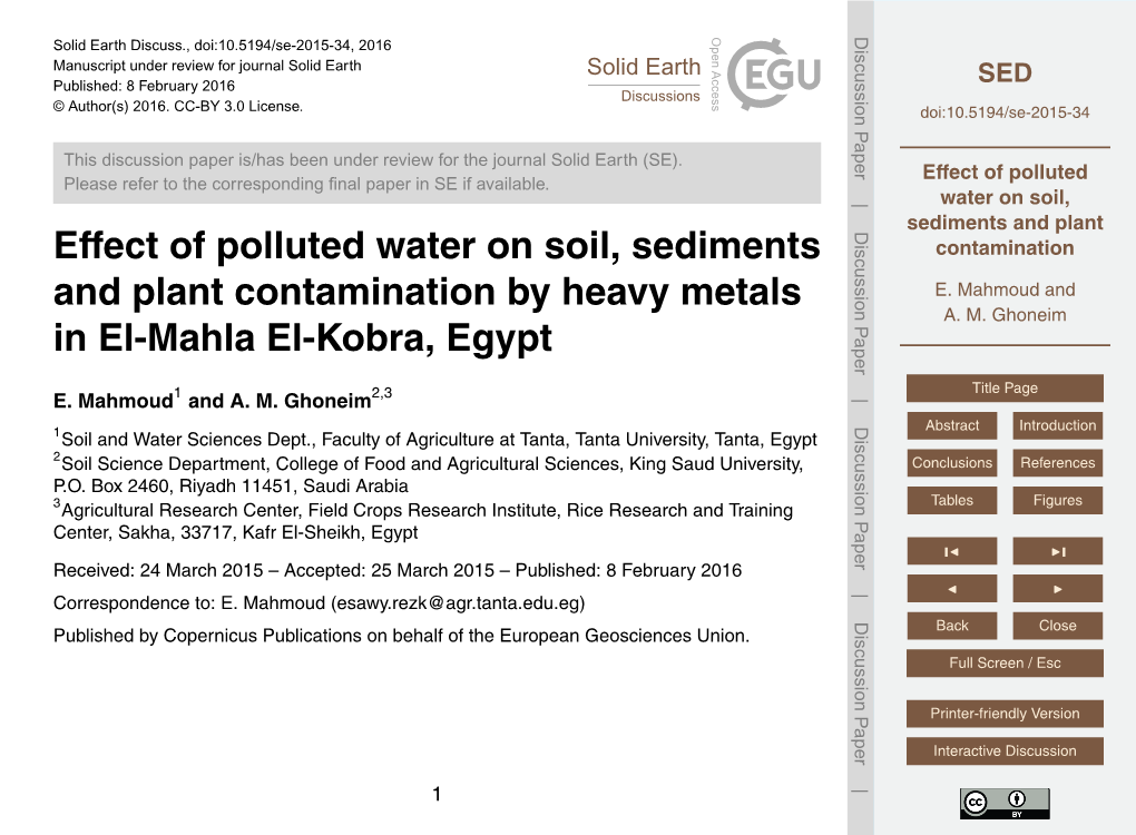 Effect of Polluted Water on Soil, Sediments and Plant Contamination