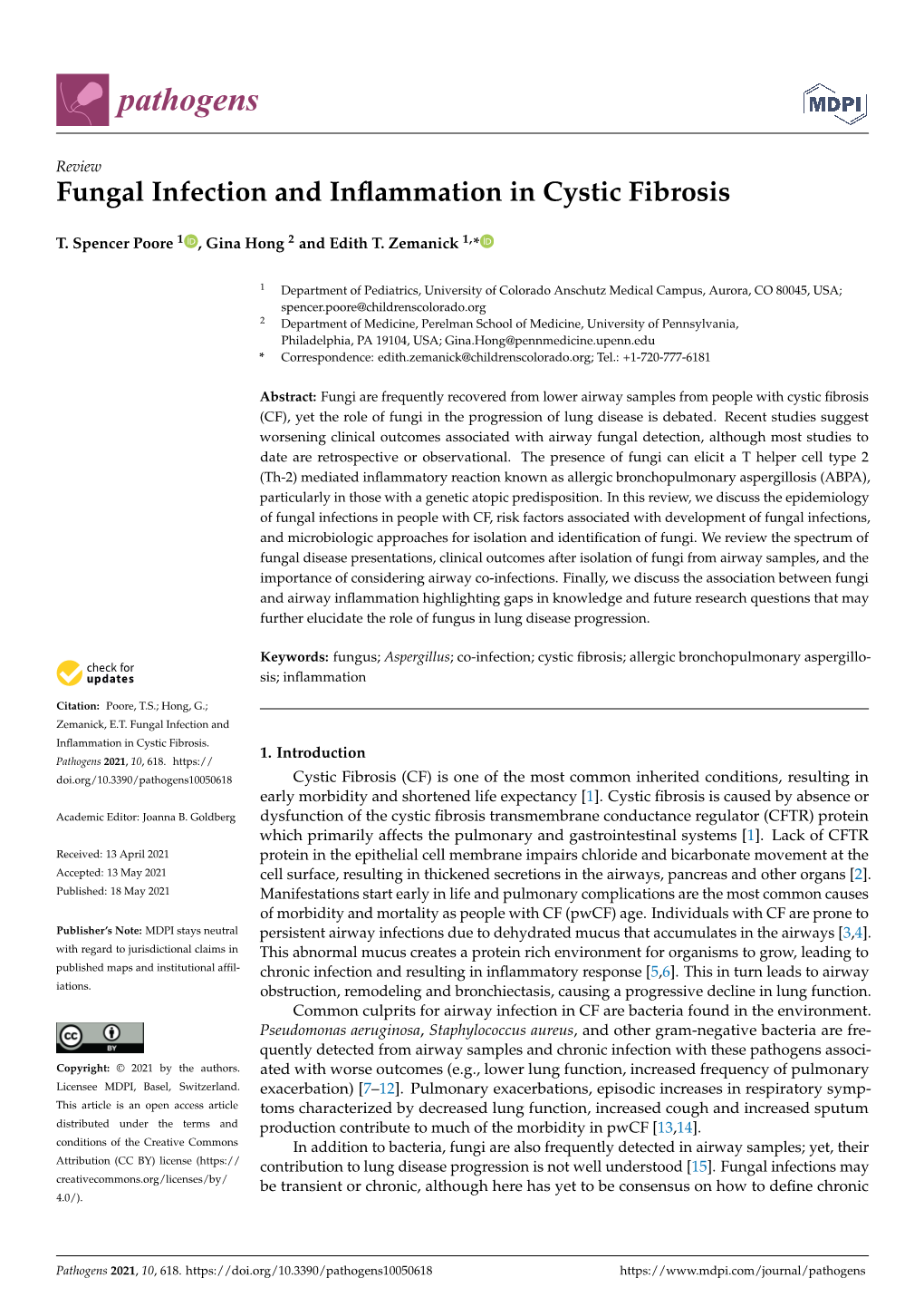 Fungal Infection and Inflammation in Cystic Fibrosis