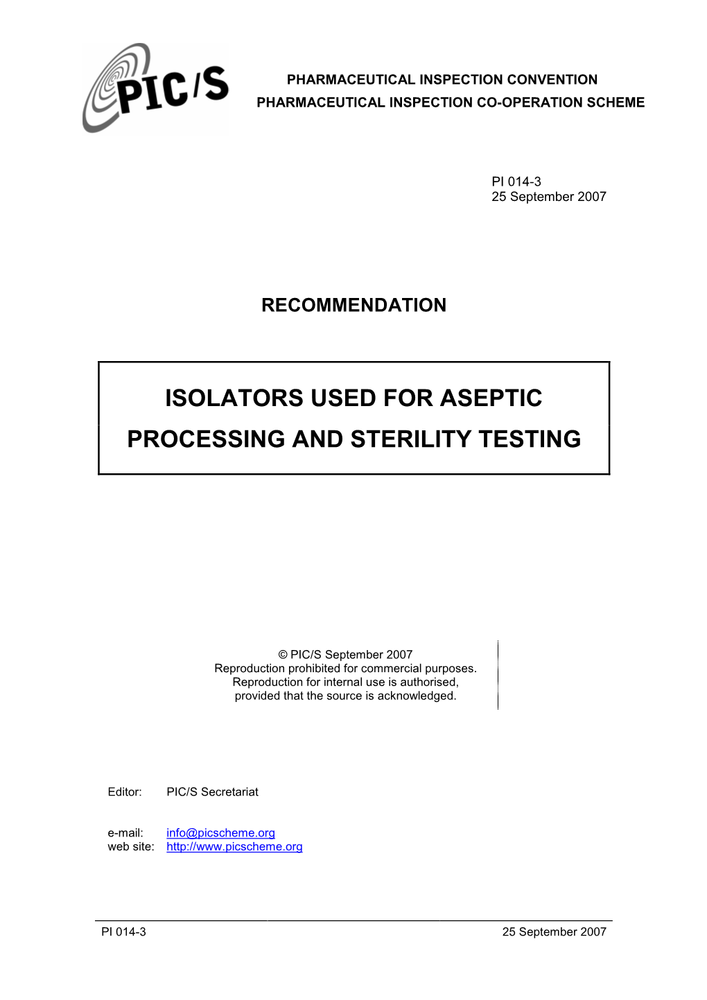 Isolators Used for Aseptic Processing and Sterility Testing