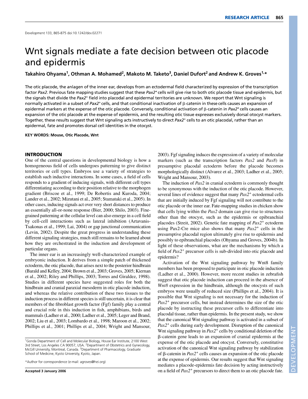 Wnt Signals Mediate a Fate Decision Between Otic Placode and Epidermis