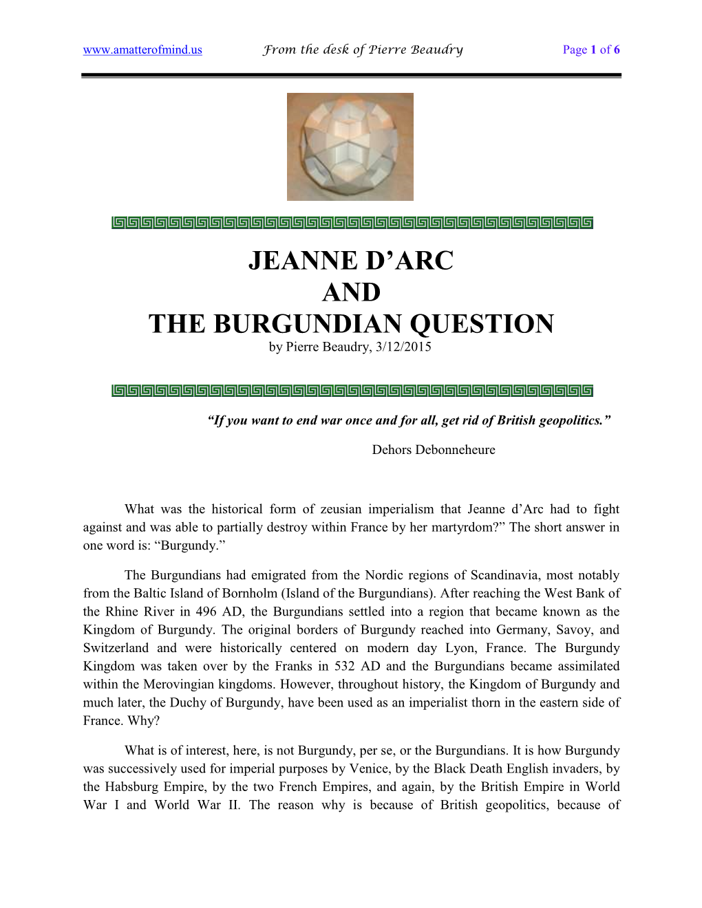 Jeanne D'arc and the Burgundian Question