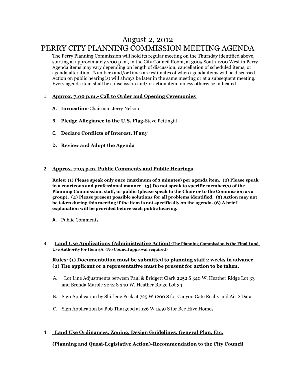 Perry City Planning Commission Meeting Agenda s1