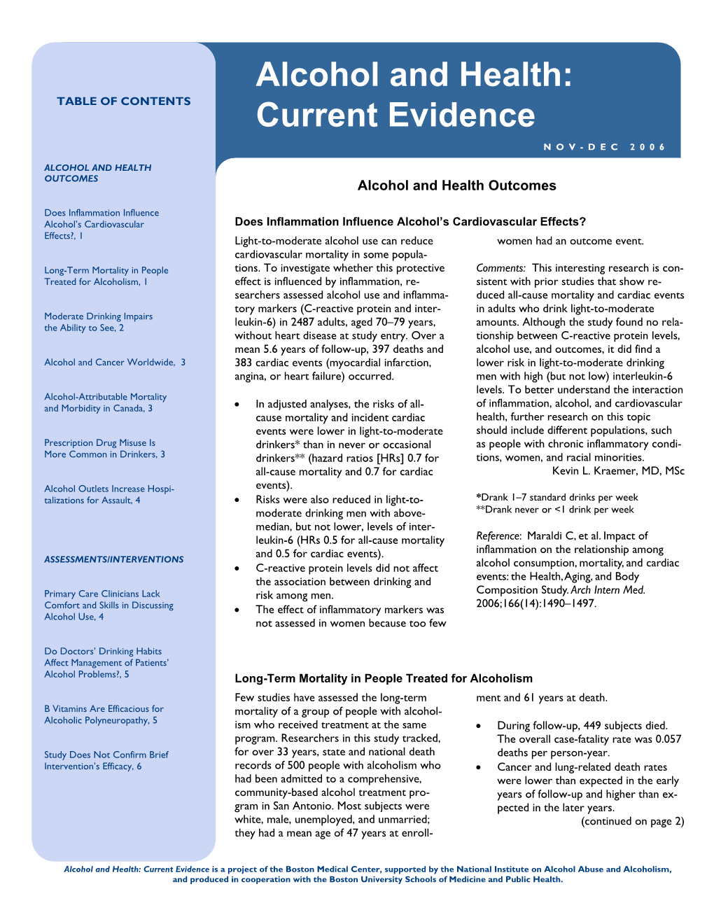 Alcohol and Health: TABLECONTENTS of CONTENTS