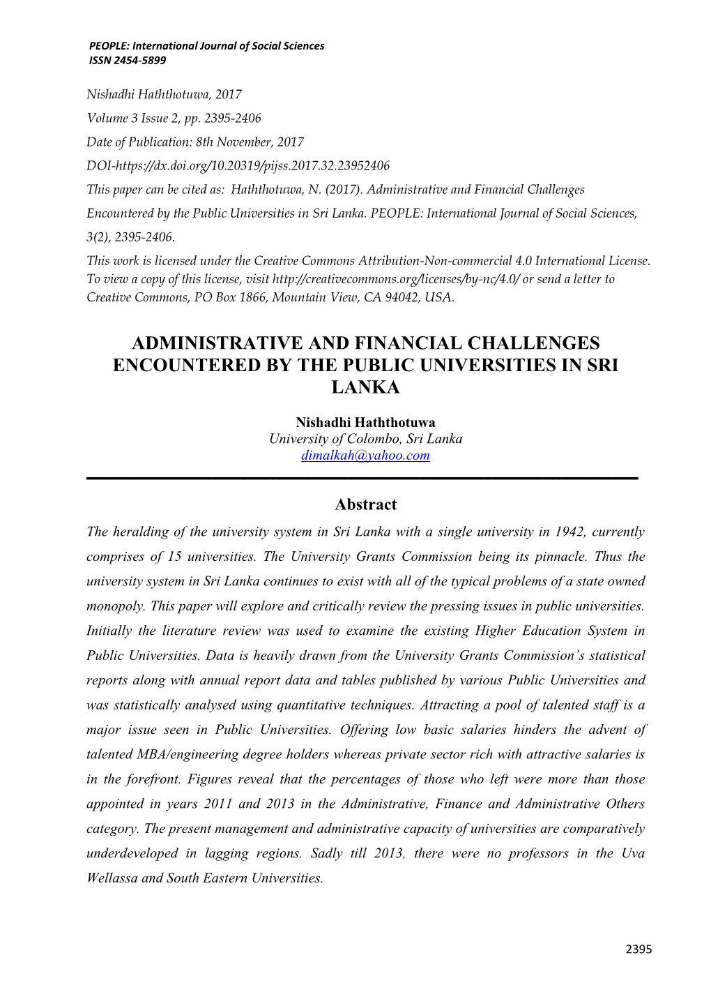 Administrative and Financial Challenges Encountered by the Public Universities in Sri Lanka