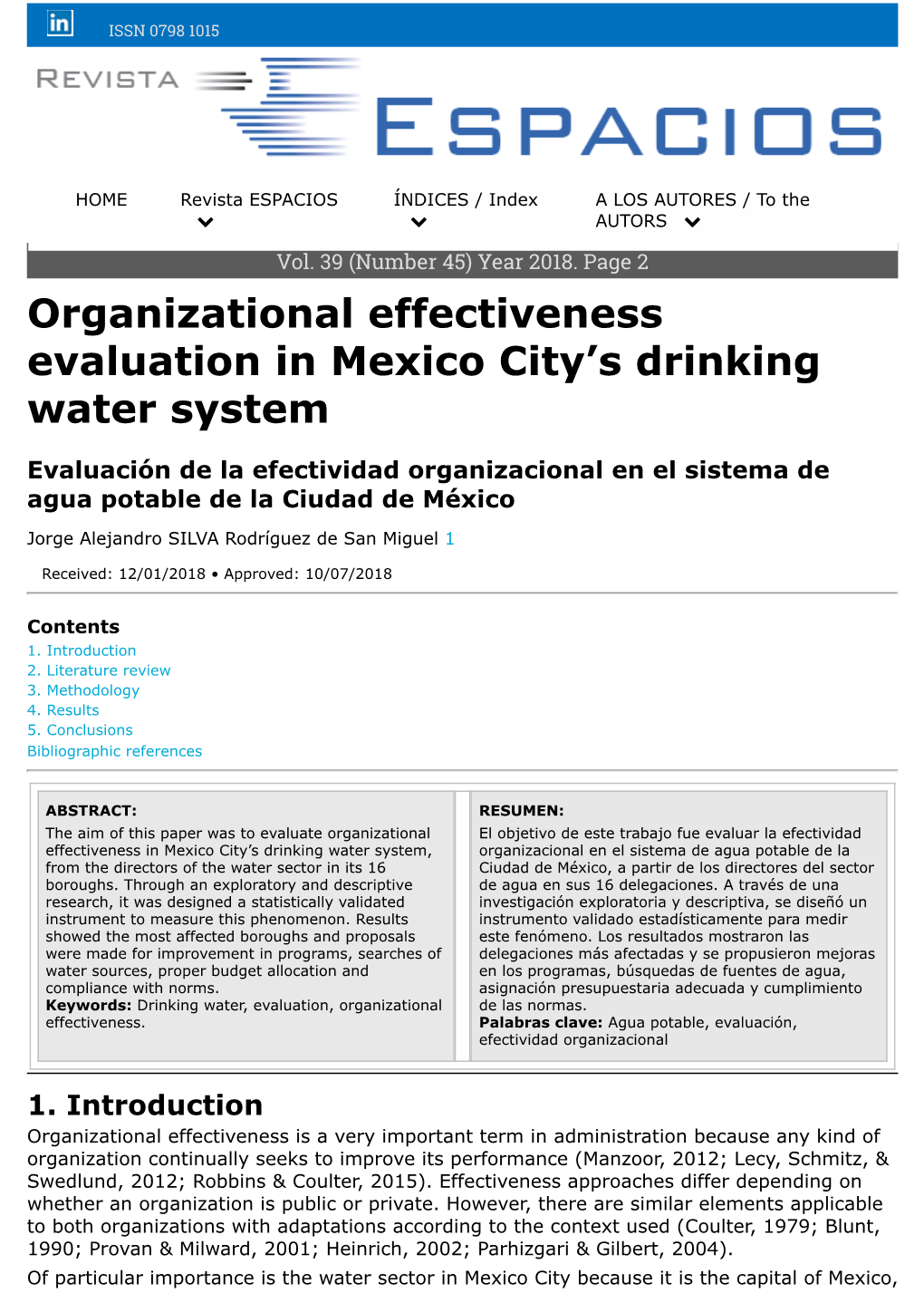 Organizational Effectiveness Evaluation in Mexico City's Drinking