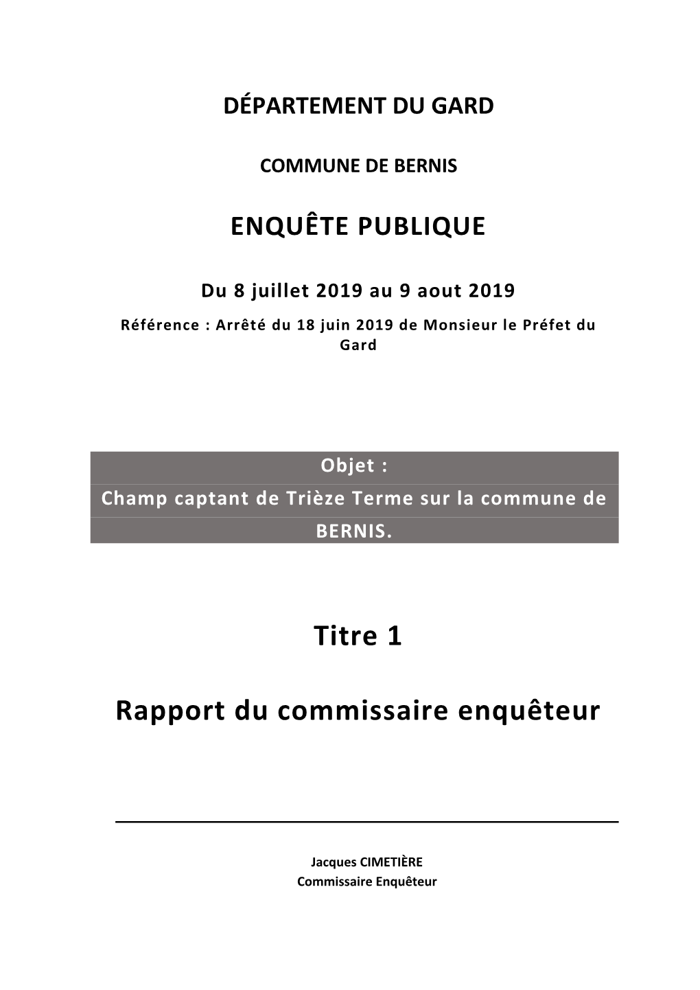 Titre 1 Rapport Du Commissaire Enquêteur