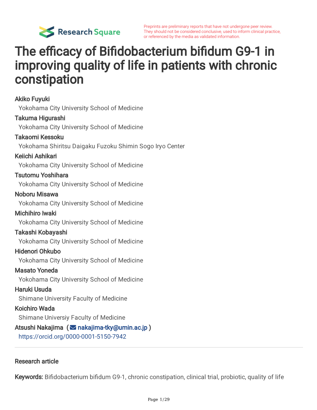 The Efficacy of Bifidobacterium Bifidum G9-1 in Improving Quality of Life In