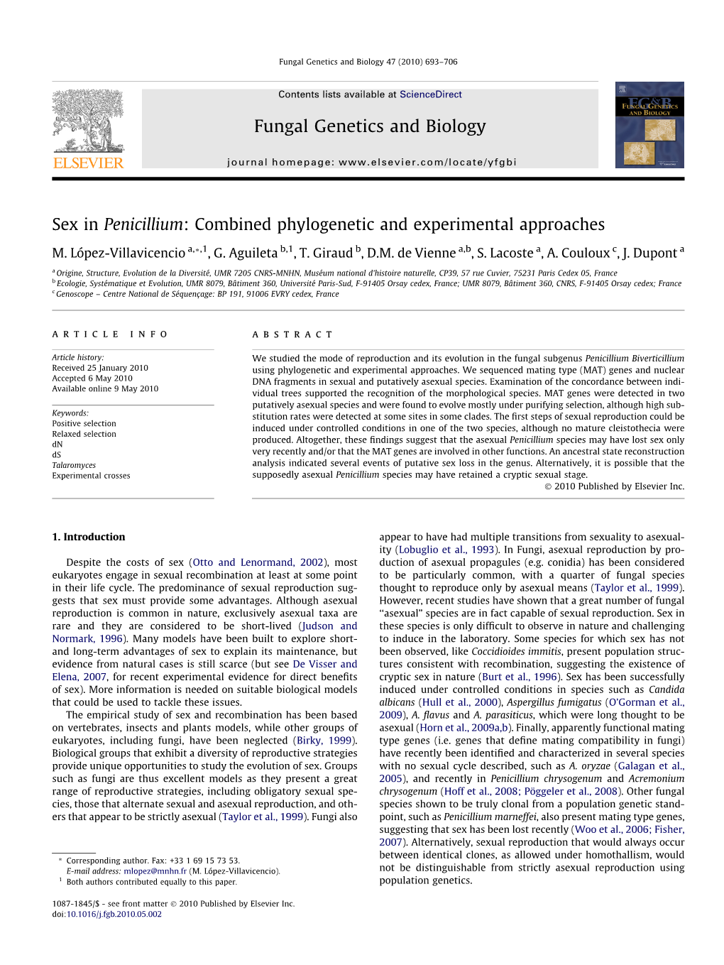 Sex in Penicillium: Combined Phylogenetic and Experimental Approaches