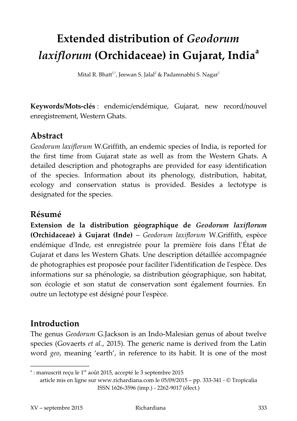 Extended Distribution of Geodorum Laxiflorum (Orchidaceae) in Gujarat, Indiaa