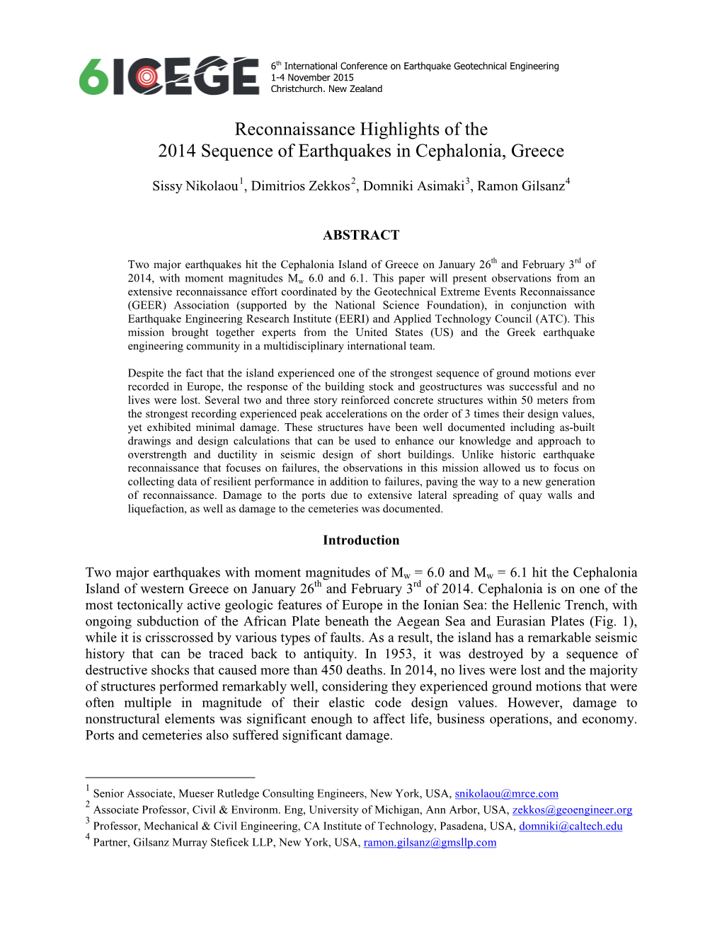 Reconnaissance Highlights of the 2014 Sequence of Earthquakes in Cephalonia, Greece