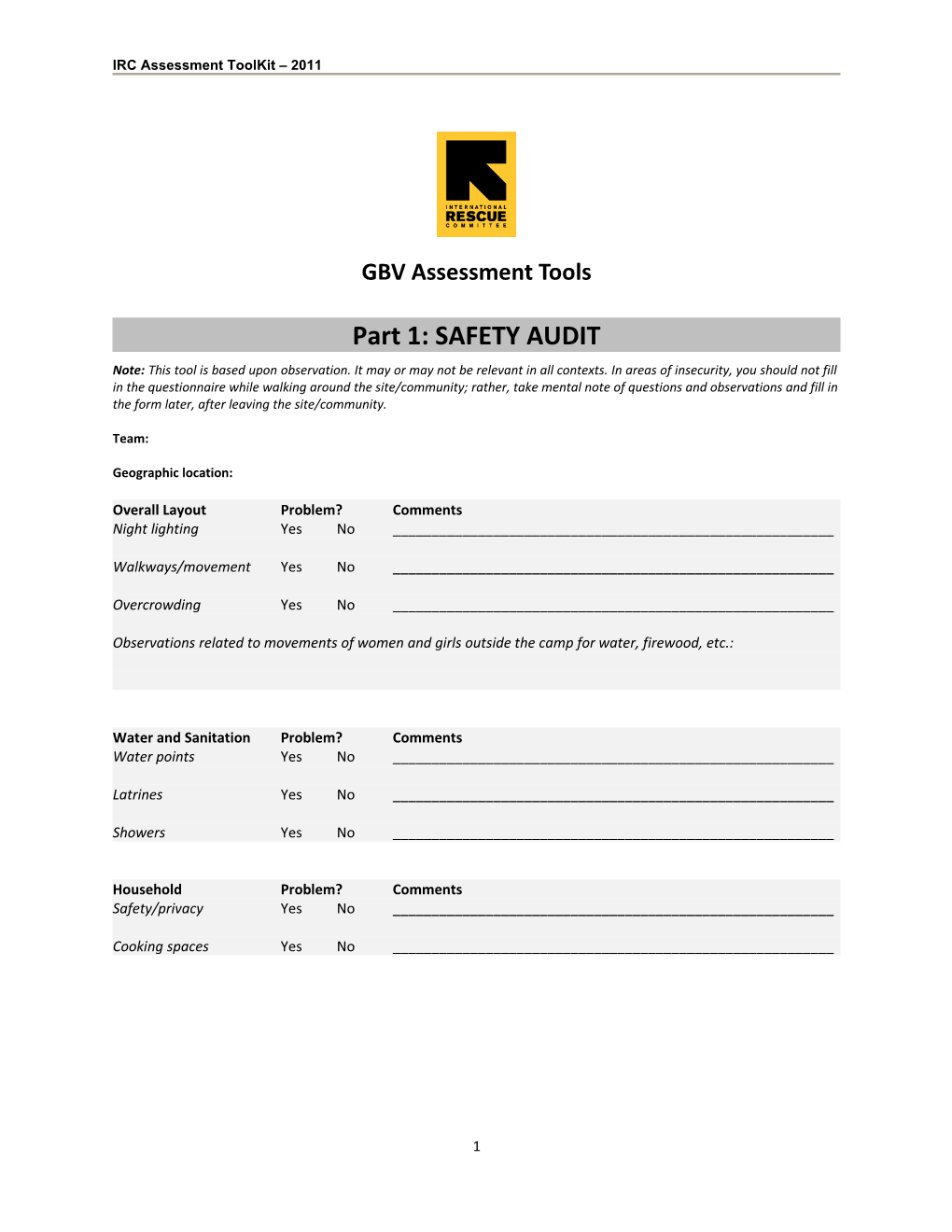 Emergency GBV Situational Analysis Tool