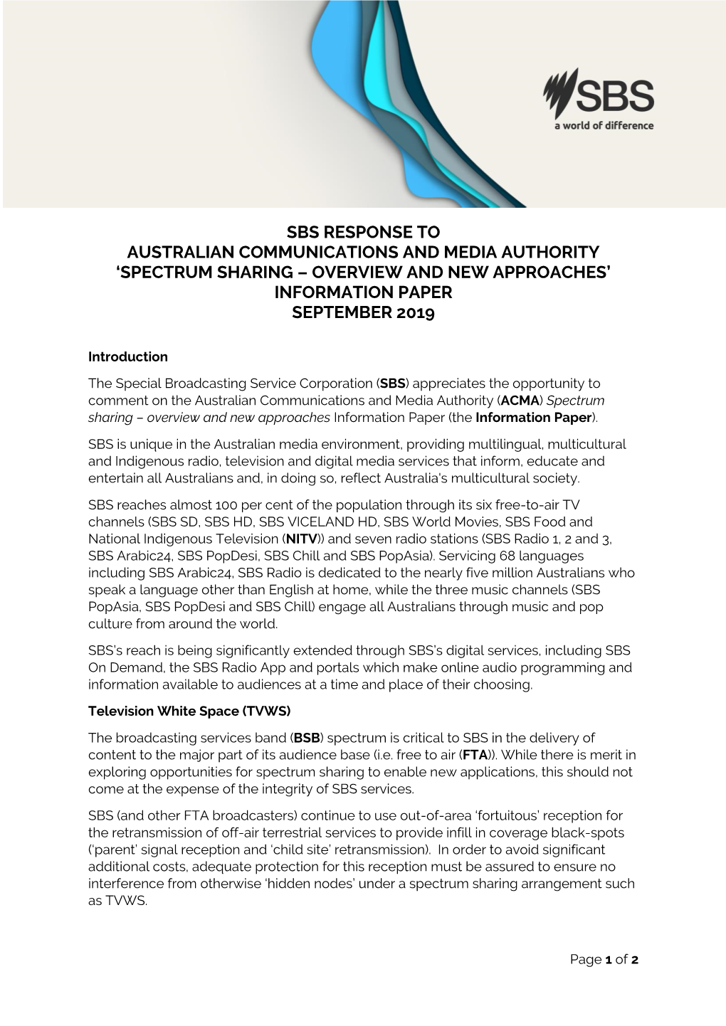 Spectrum Sharing – Overview and New Approaches’ Information Paper September 2019