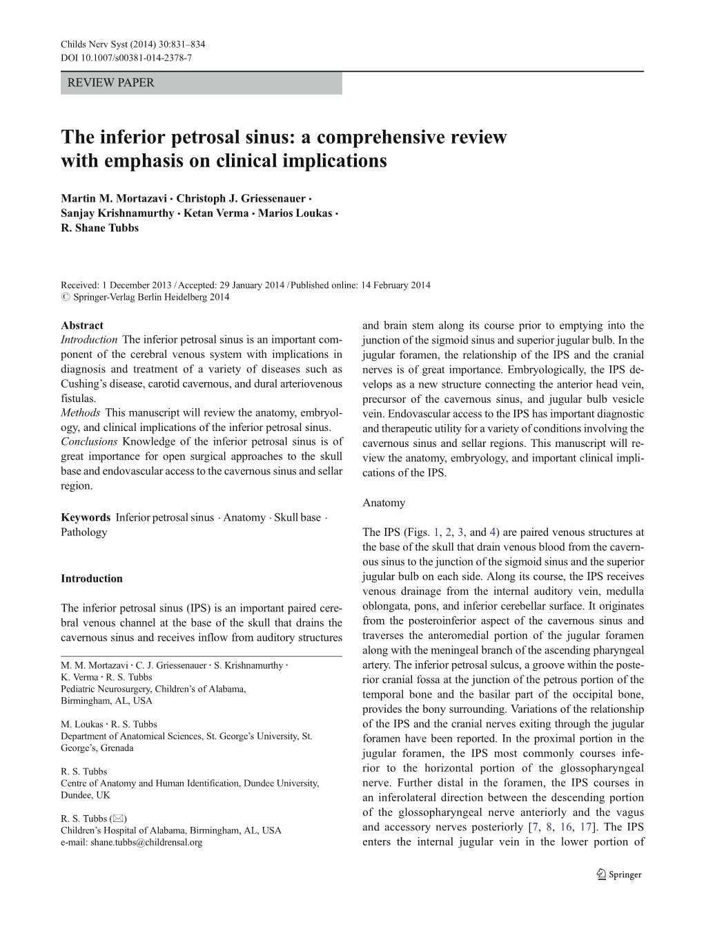 The Inferior Petrosal Sinus: a Comprehensive Review with Emphasis on Clinical Implications