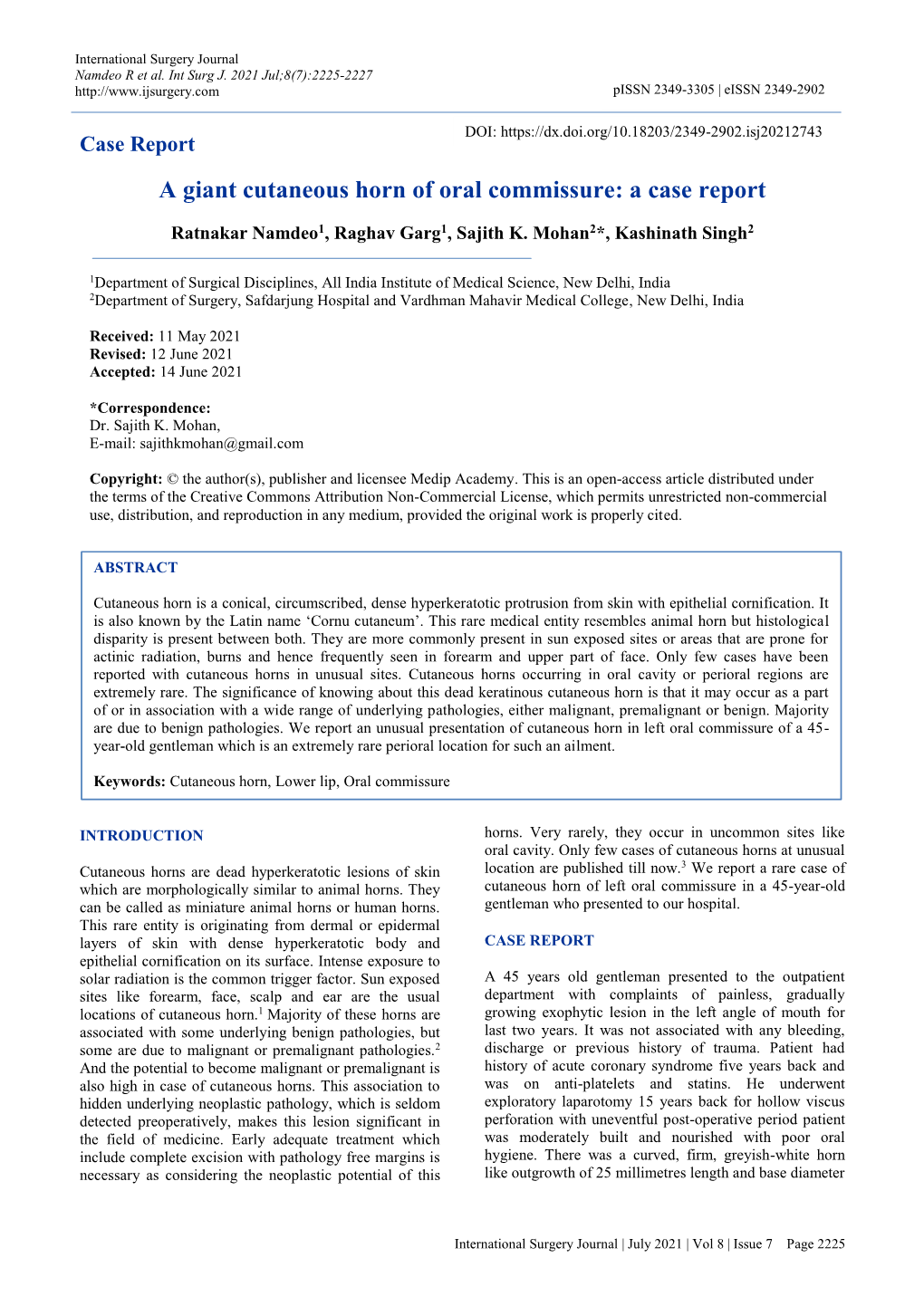 A Giant Cutaneous Horn of Oral Commissure: a Case Report