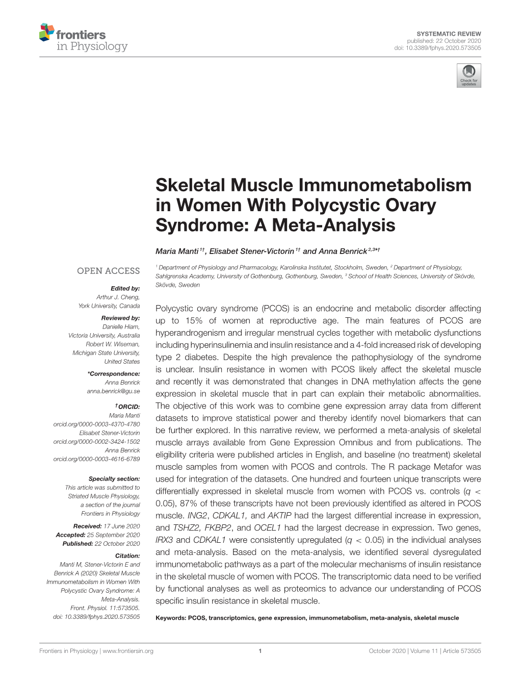 Skeletal Muscle Immunometabolism in Women with Polycystic Ovary Syndrome: a Meta-Analysis