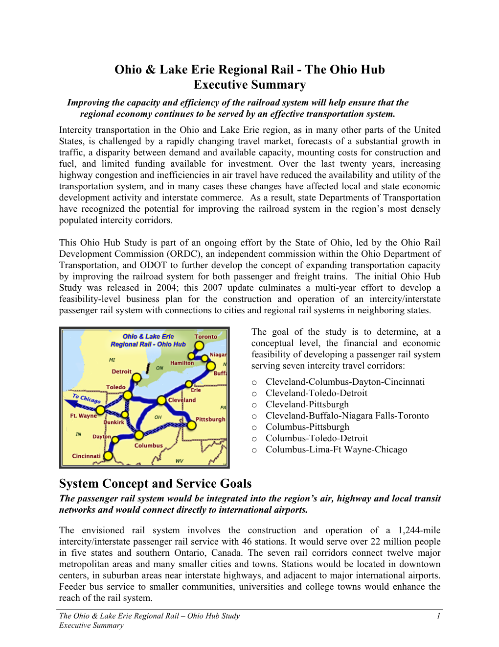 The Ohio & Lake Erie Regional Rail Ohio Hub Study 2007