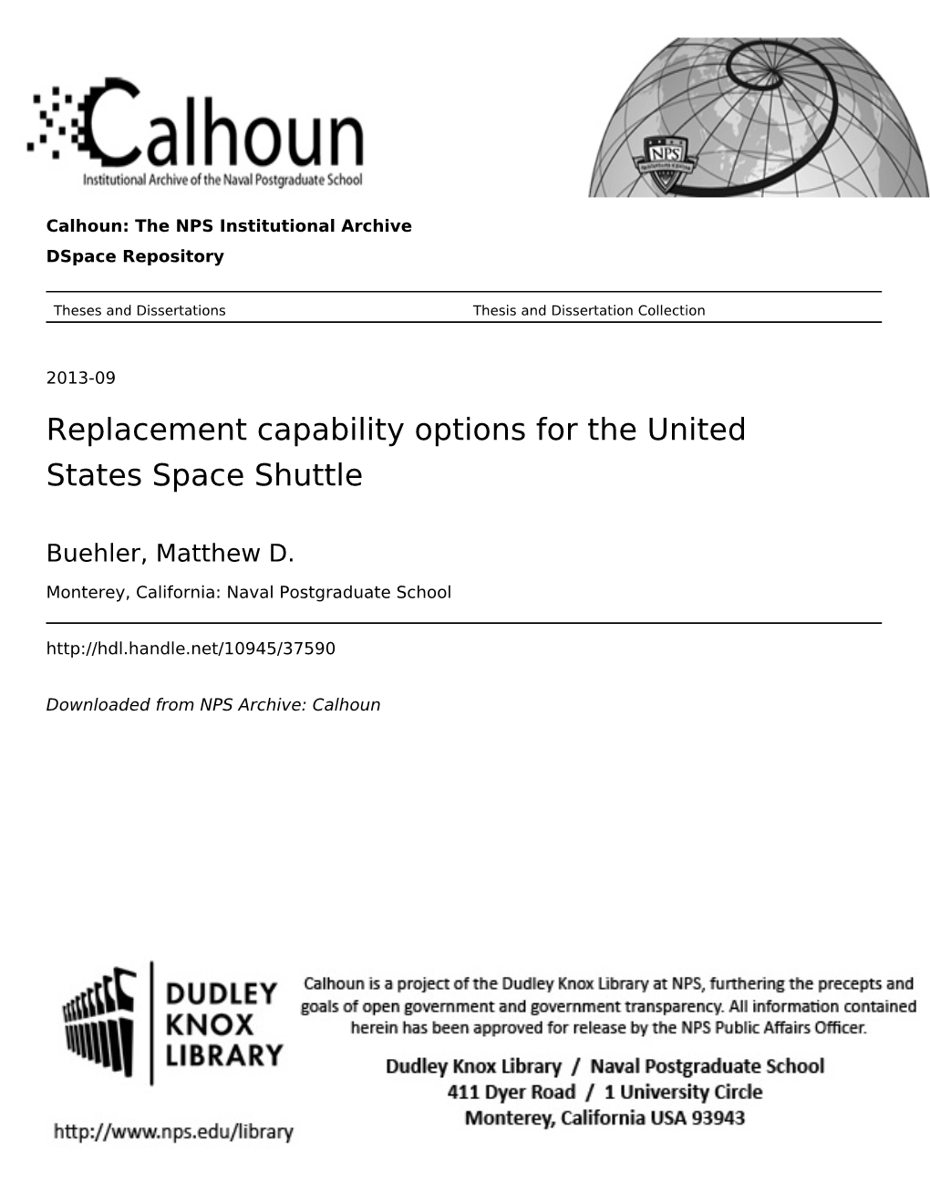 Replacement Capability Options for the United States Space Shuttle