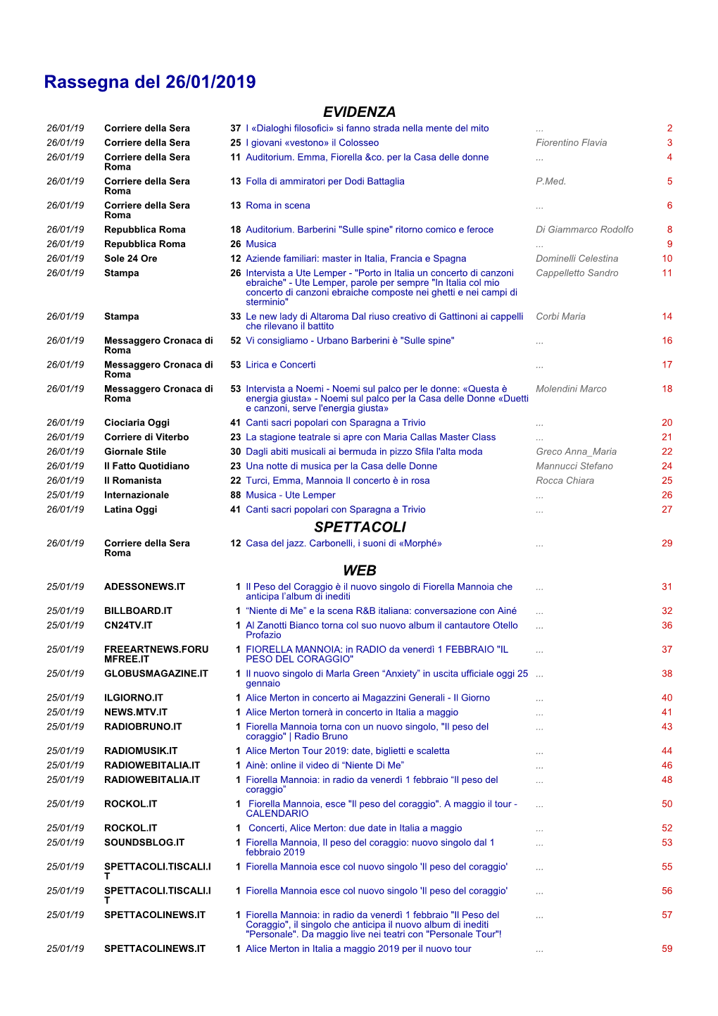 Rassegna Del 26/01/2019