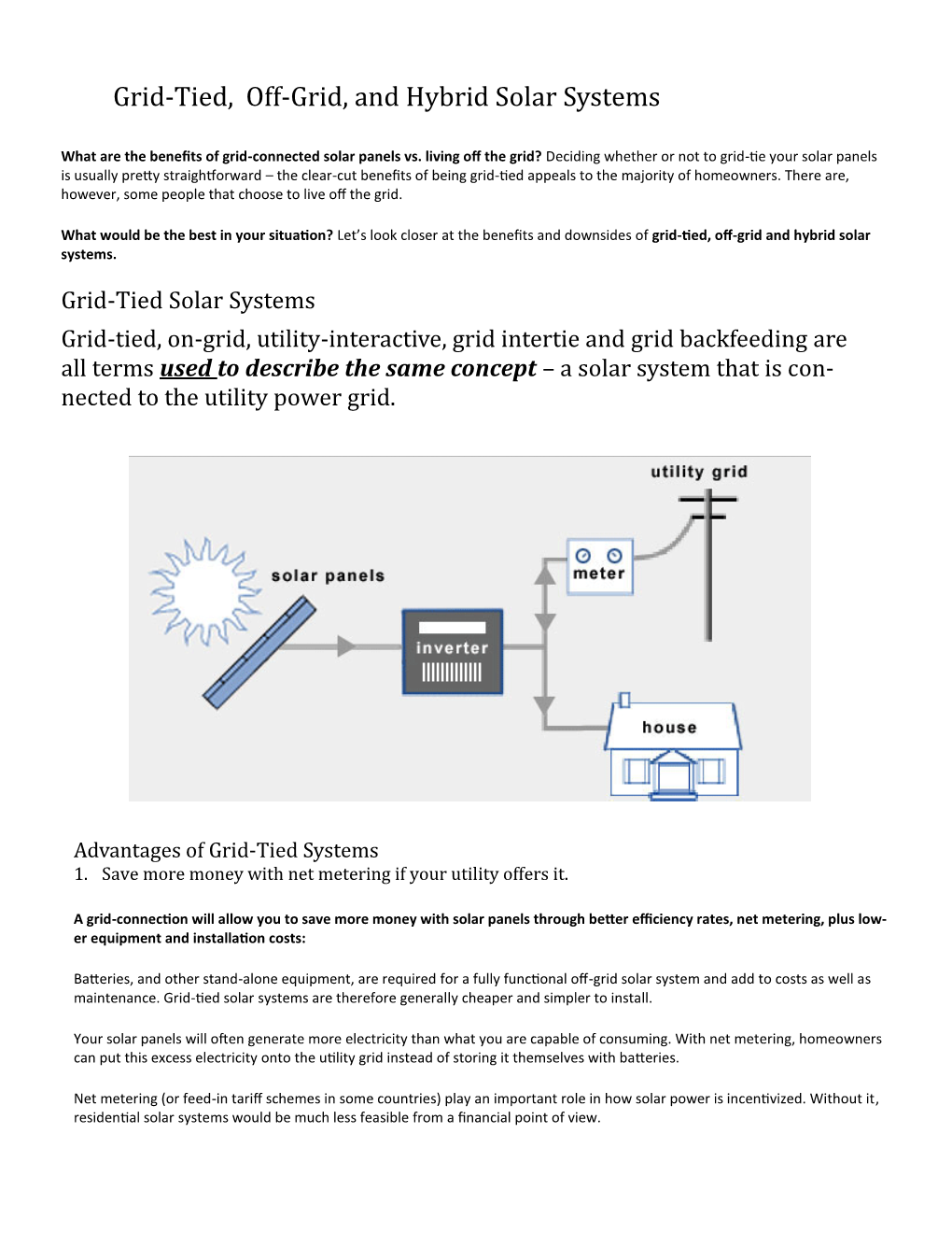 Grid-Tied, Off-Grid, and Hybrid Solar Systems