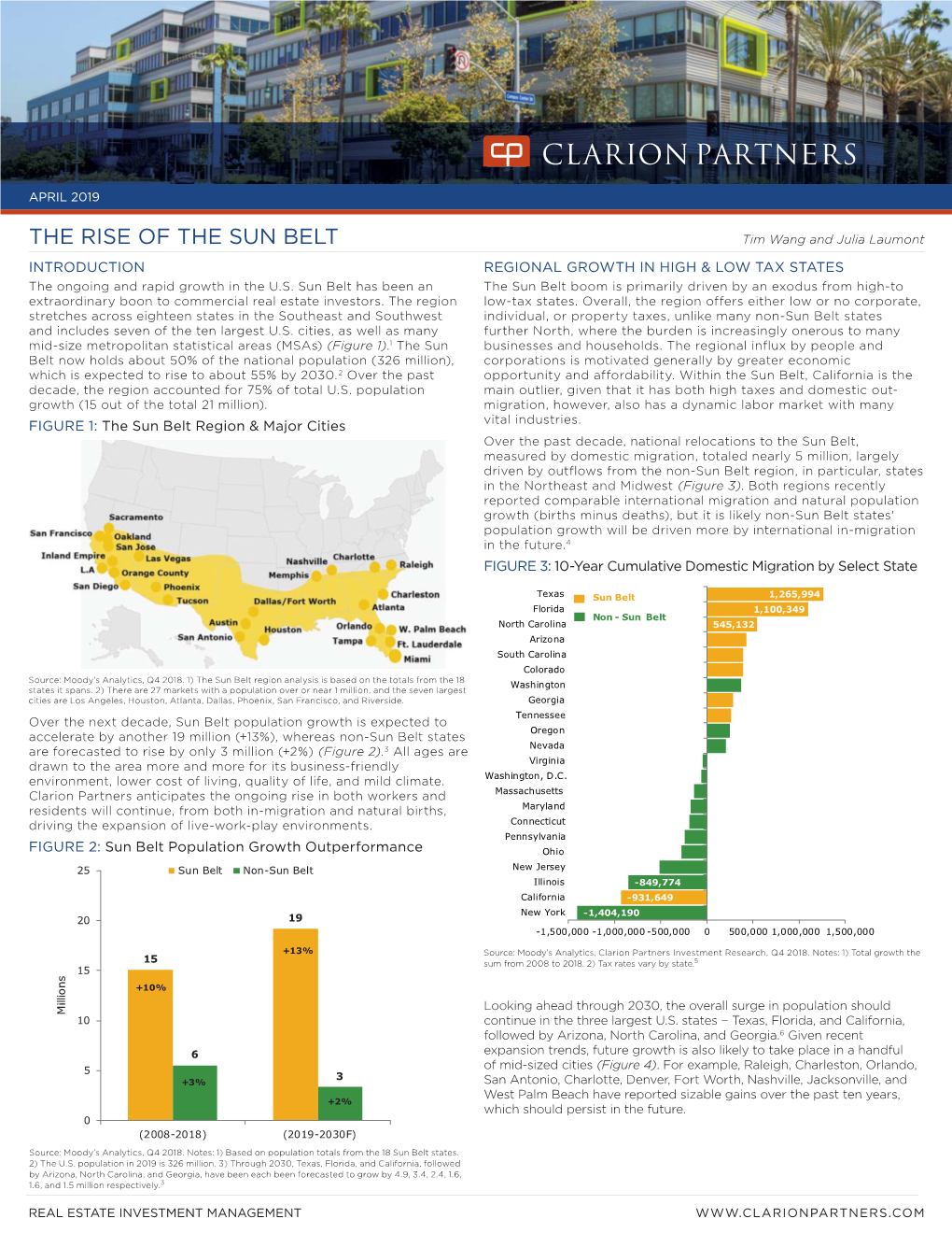 THE RISE of the SUN BELT Tim Wang and Julia Laumont INTRODUCTION REGIONAL GROWTH in HIGH & LOW TAX STATES the Ongoing and Rapid Growth in the U.S