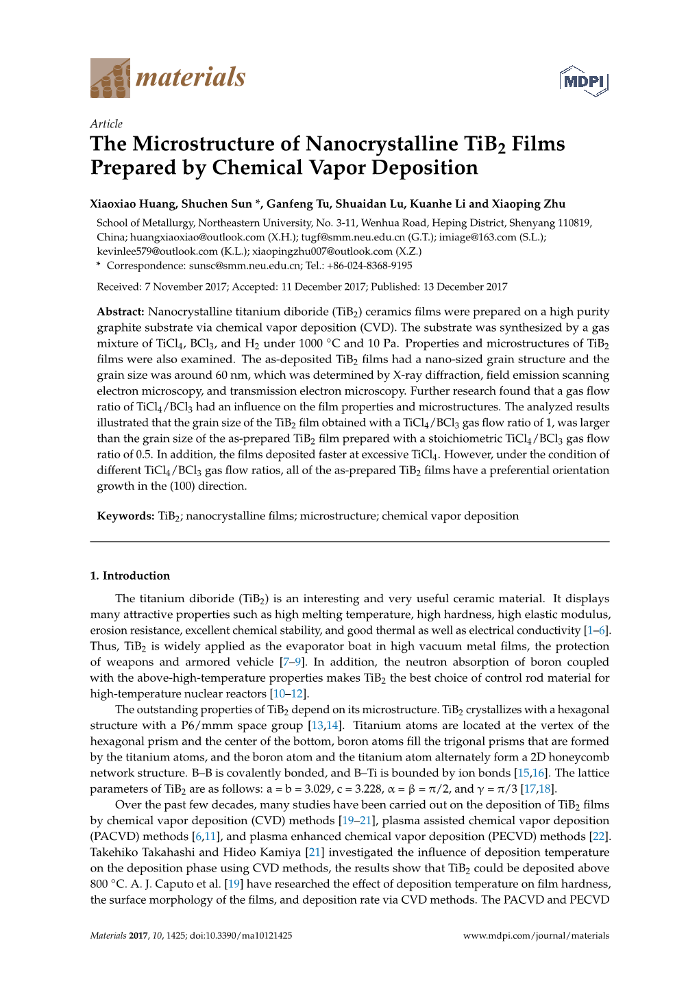 The Microstructure of Nanocrystalline Tib2 Films Prepared by Chemical Vapor Deposition