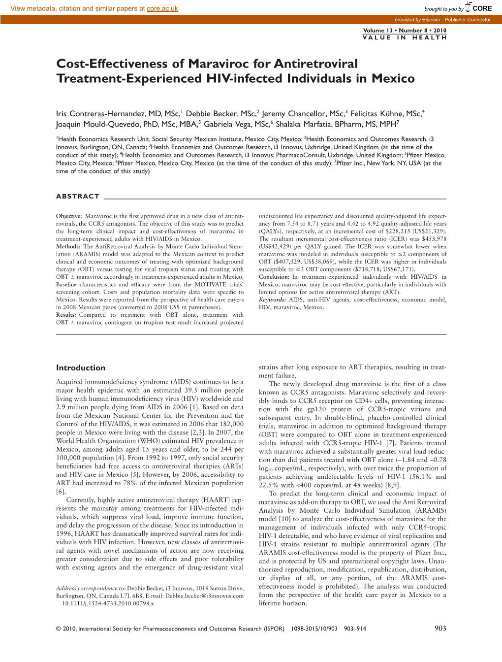 Cost-Effectiveness of Maraviroc for Antiretroviral Treatment- Gob.Mx/00Cifras/Proy/ [Accessed May 5, 2008]