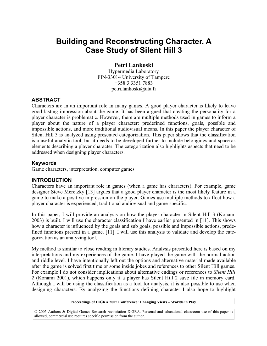 Digra Conference Publication Format